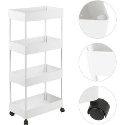 Dyhf - Blanc Chariot à roulettes utilitaire à 4 niveaux , organisateur de rangement