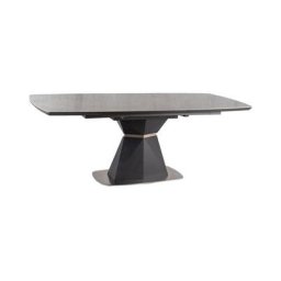 Table à manger design extensible en bois / céramique effet marbre et acier -8 couverts - Gris - l