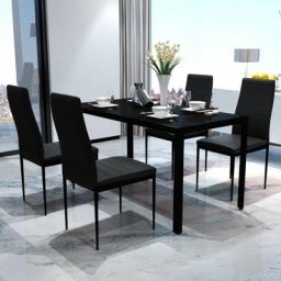 Ensemble de table pour salle à manger cinq pièces noir,Verre trempé + structure en fer