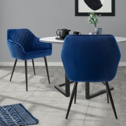 Ml-design - Lot 2x chaises de salle à manger rembourré en velours fauteuils salon bleu foncé