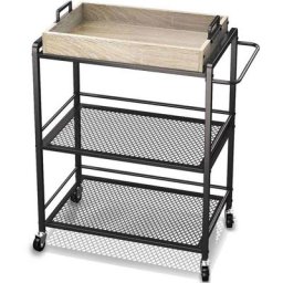 Bakaji - Chariot de cuisine à roulettes Chariot de stockage 3 étagères 65x33x91cm Noir