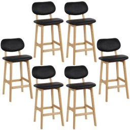 Tabouret de Bar Lot de 6,Tabouret de Cuisine Design en Cuir Artificiel et Bois,Noir