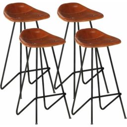 Tabourets de bar lot de 4 marron cuir véritable Vidaxl Brun