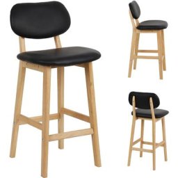 2 Tabouret de Bar Lot de 2,Tabouret de Cuisine Design en Cuir Artificiel et Bois,Noir