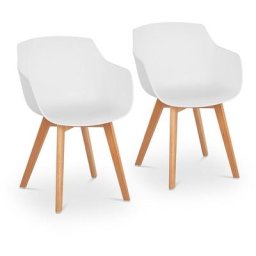 Lot de 2 Chaises Scandinaves Cuisine Salle à Manger Plastique / Bois Blanc 150kg - Blanc