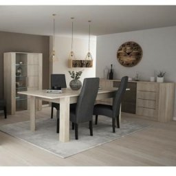DEMEYERE Ensemble Séjour Table a manger 170 cm + Enfilade 2 portes + Vitrine 1 porte vitrée - Décor