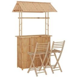 Set de 1 Table et 2 Chaises de bar, Ensemble Table et Chaises Bambou OIB9261E - Brun