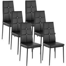 Chaise de salle à manger, Lot de 6, Avec 2 strass, Chaise de salon, Faux cuir Jambes de fer,