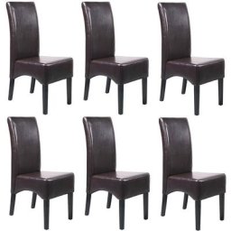 Lot de 6 chaises Latina, salle à manger, cuir reconstitué - marron, pieds foncés
