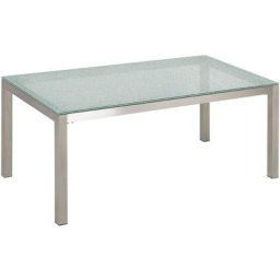 Table de Jardin à Plateau en Verre Effet Brisé 180 x 90 cm et Acier Argenté Grosseto - Transparent