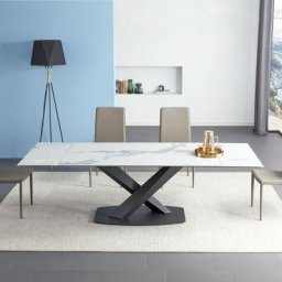 Table à Manger Extensible Céramique Aspect Marbre Carla - Céramique Marbre Blanc, Taille De La