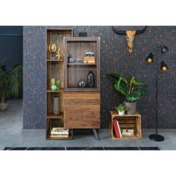 Vitrine en bois d'acacia et bois de récupération laqué marron city 03 - brun
