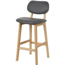 2 Tabouret de Bar Lot de 2,Tabouret de Cuisine Design en Cuir Artificiel et Bois，GRIS