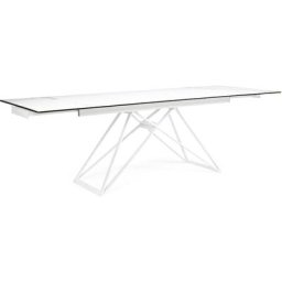 Table extensible blanche 6 à 12 places en céramique et acier Kazar 160/240 cm