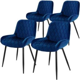 Ml-design - Set 4 chaises de salle à manger rembourrées assise dossier bleu foncé velours