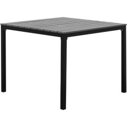 Table de Jardin Carrée 95 x 95 cm avec Plateau en Bois Artificiel Gris et Pieds en Aluminium Noir