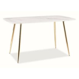 Table rectangle effet marbre en bois - Quatres pieds en métal doré - 6 couverts - l 140 cm x p 80