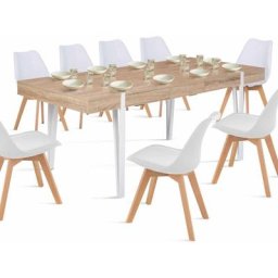 Table à manger extensible austria 6-10 personnes bois pied épingle blanc 160-200 cm - Bois-clair