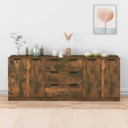 Lot de 3 Buffets Bahut | Meubles de rangement Commode Chêne fumé Bois d'ingénierie 67062 - Brun