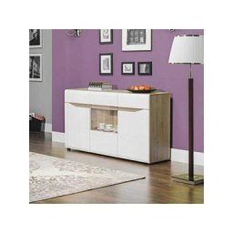 Buffet 3 portes Blanc/Chêne à led - oniel - l 150 x l 40.5 x h 85 cm - Blanc
