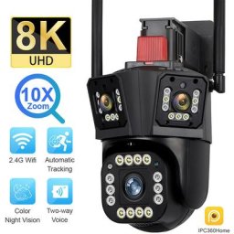 Camera de Surveillance WiFi Exterieure , camera ip 5K hd Wifi 12MP triple objectif trois ecrans de
