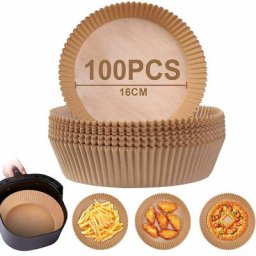 Papier Sulfurisé Rond pour Air Fryer, 100 Pièces 16 cmPapier Cuisson Air Fryer Paper Liner,Jetable