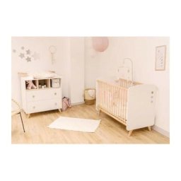 DOMIVA Chambre Duo Senja - Bois massif et panneau de particules - Lit a barreaux + Commode a langer
