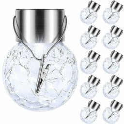 Lot de 10 lampes solaires suspendues pour l'extérieur, boule de verre fissuré décorative, éclairage