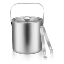 Seau à Glace Seau à Champagne Glaçons Vin Bouteille Double Paroi en Acier Inoxydable