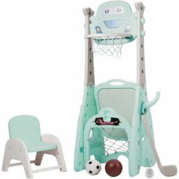 Panier de Basketball pour Enfants 6 en 1 Reglable en Hauteur avec Chaise, Support de Panier de