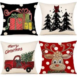 Housse Coussin Noel 40x40 Lot de 4 Housse de Coussin Deco Noel Coton et Lin Décoratif Taie