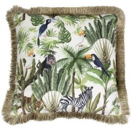 Natacha.b - Coussin en velours frangé 45x45cm Toucan