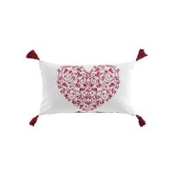 Douceur D'intérieur - Coussin déhoussable en coton tissé avec pompons et motif coeur Suzon - Blanc