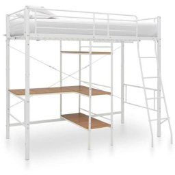 Lit mezzanine rmétal blanc avec bureau bois naturel Kozty 90x200 cm