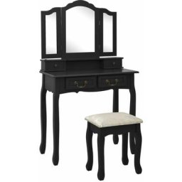Ensemble de coiffeuse avec tabouret Noir 80x69x141 cm Paulownia Vidaxl Black
