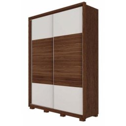Armoire Dressing 2 Portes Coulissantes Blanche et Wengé 10 Niches - Blanc