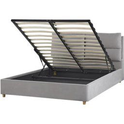 Lit double 140 x 200 cm en Velours Gris Clair et Sommier à Lattes Batilly - Gris