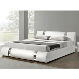 Lit design coffre 140x190 cm similicuir blanc et métal Ange