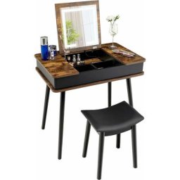 Ensemble de Coiffeuse avec Miroir et Tabouret, Coiffeuse de Maquillage avec Modes d'éclairage 3
