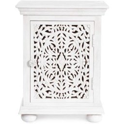 Table de chevet artisanale 1 porte bois massif blanc Nina 50 cm