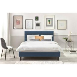 Lit Bobochic Lit 140x190 cm carre lattes massives pieds carrés bois wengé 140x190 Bleu - Bleu