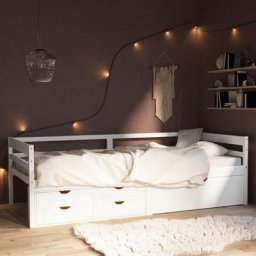 Chic Lit 1 Place Simple, Lit d'Invité - maison Cadre de lit avec tiroirs et armoire Blanc Bois de