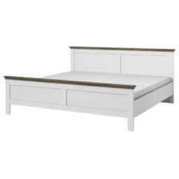 Lit adulte 140x200 collection assia. Coloris blanc et finitions aspect chêne. - Blanc