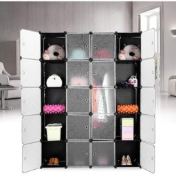 Skecten - Armoire Penderie 20 Cubes Modulable Meuble Etagères de Rangement Motif de Fleur Bouclé