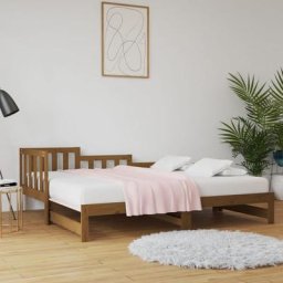 Lit coulissant Contemporain Marron miel 2x(80x200) cm Bois de pin massif,203,5 x 160 x 68,5 cm