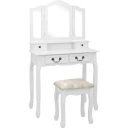 Ensemble de coiffeuse avec tabouret Blanc 80x69x141cm Paulownia Vidaxl White