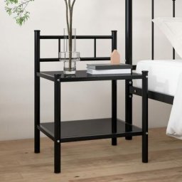 Chic Amoire de lit - maison Table de chevet Noir 45x34,5x60,5 cm Métal et verre NEUF2789
