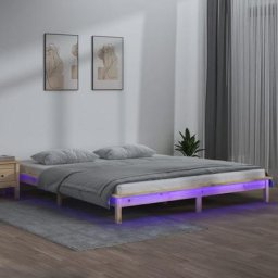 Lit adulte Contemporain | Cadre de lit à led 200x200 cm Bois massif 42976 - Brun