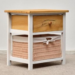 2 commodes de nuit avec tiroir et panier style shabby console de nuit blanche/marron