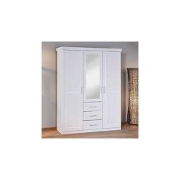 Armoire 3 portes et 3 tiroirs en pin massif laqué blanc